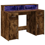Desk with LED Lights Smoked Oak 120x55x91 cm Engineered Wood 3309415