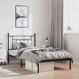 Bed Frame Black Steel Single Bed Frame Rectangular Industrial 353532