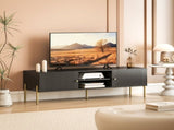 TV Stand for TVs up to 65", Entertainment Center with 2 Open Shelves, 2 Cabinets and Steel Legs for T3398P552698