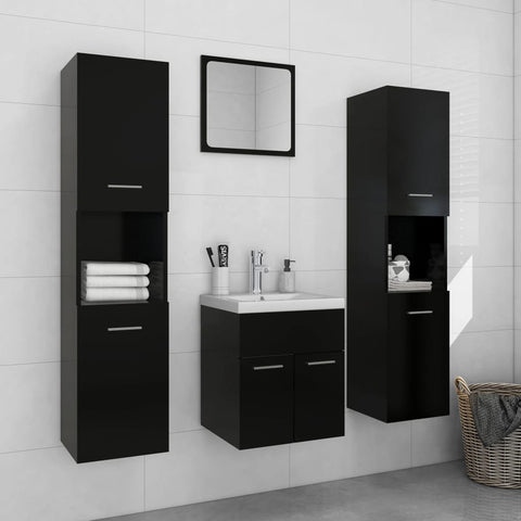 ZNTS Bathroom Furniture Set Black Engineered Wood 3071487