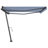 ZNTS Freestanding Manual Retractable Awning 400x350 cm Blue/White 3069816