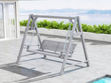 2 Seater Garden Swing Seat, Wooden Swing Chair Bench with Cup Holders for Outdoor Porch Patio, Grey T3398P328497