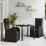 Garden Dining Set with Cushion 3 pcs Black Poly Rattan 3379520