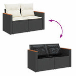 7 Piece Garden Sofa Set with Cushions Black Poly Rattan Acacia 3327444