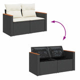 7 Piece Garden Sofa Set with Cushions Black Poly Rattan Acacia 3327444