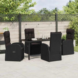 Garden Dining Set with Cushion 5 pcs Black Poly Rattan 3379523