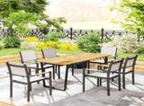 6 Seater Wooden Garden Dining Table, 175 x 80 cm Rectangular Outdoor Dining Table with 5cm Parasol T3398P377588
