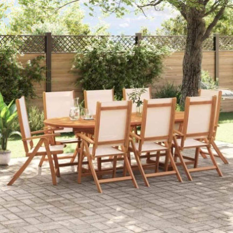 ZNTS 9 Piece Garden Dining Set Solid Wood Acacia and Textilene 3279277