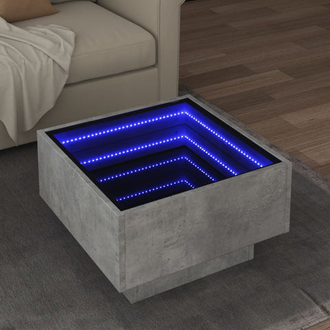 ZNTS Coffee Table with LED Concrete Grey 50x50x30 cm Engineered Wood 847507