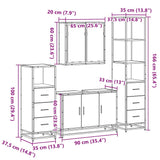 ZNTS 4 Piece Bathroom Furniture Set Smoked Oak Engineered Wood 3301252