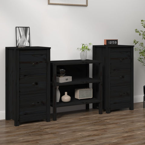 Sideboards 2 pcs Black 40x35x80 cm Solid Wood Pine 813748