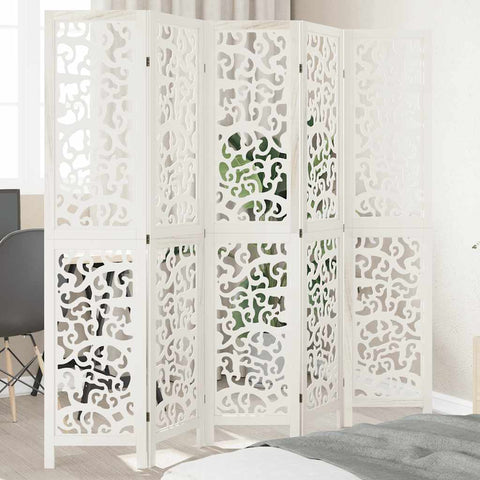 Room Divider 5 Panels White Solid Wood Paulownia 358742