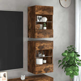 Wall Cabinets with LED Lights for TV 2 pcs Smoked Oak 40x30x60.5 cm 837087
