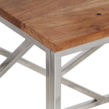 Coffee Table Silver Stainless Steel and Solid Acacia Wood 349943