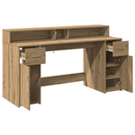 Desk with LED Lights Artisian Oak 160x55x91 cm Engineered Wood 3309437