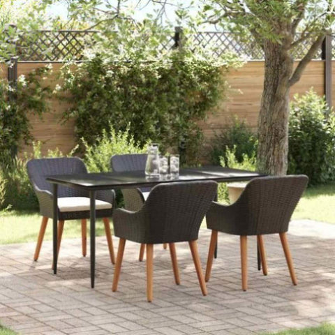 Garden Dining Set with Cushion 5 pcs Black Poly Rattan 3261666