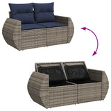 7 Piece Garden Sofa Set with Cushions Grey Poly Rattan Acacia 3326592