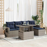 6 Piece Garden Sofa Set with Cushions Grey Poly Rattan Acacia 3326462