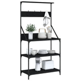 Baker's Rack with Hooks 4-Tier Black Engineered Wood 838958