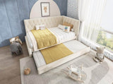 Upholstered Bed Daybed with Pull-Out Bed, 3FT Single Sofa Bed 90 x 190 cm, Ottoman Bed Trundle Beds N601P377081B