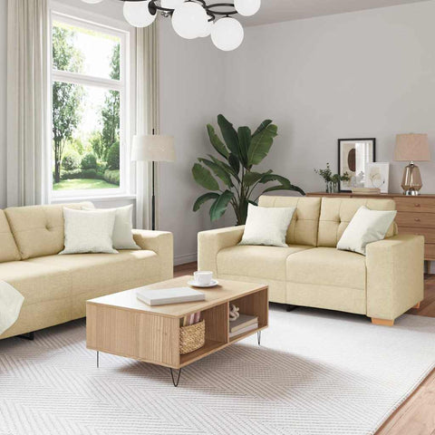 Sofa Set with Cushion 2 pcs Cream 221 x 78 x 80 cm Fabric 3324717
