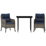 3 Piece Garden Dining Set with Cushions Grey Poly Rattan 3212004