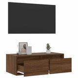 TV Cabinet with LED Lights Brown Oak 75x35.5x25 cm 860235