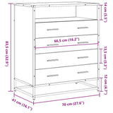 Drawer Cabinet Smoked Oak 70x41x83.5 cm Engineered Wood 849091