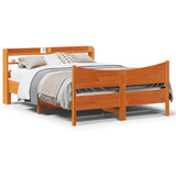 Bed Frame with Headboard Wax Brown 135x190 cm Double Solid Wood Pine 3307061