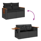 6 Piece Garden Sofa Set with Cushions Black Poly Rattan Acacia 3327548