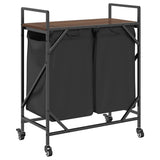 Laundry Basket 2 Compartments with Wheels Brown Oak 859099