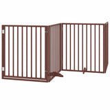 Dog Gate with Door Foldable 8 Panels Brown 640 cm Poplar Wood 3155582