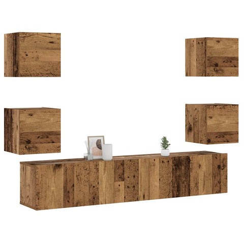 Wall Mounted TV cabinets 6 pcs Old Wood Engineered Wood 3328967