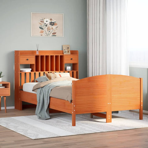 ZNTS Bookcase Bed without Mattress Wax Brown 120x190 cm Small Double Solid Wood Pine 3323157
