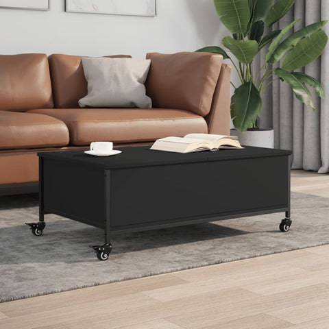ZNTS Coffee Table with Wheels Black 91x55x34 cm Engineered Wood 842296