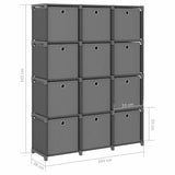 322617 12-Cube Display Shelf with Boxes Grey 103x30x141 cm Fabric