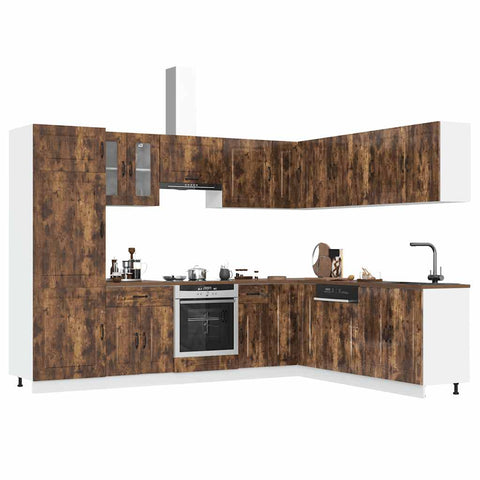 ZNTS 14 Piece Kitchen Cabinet Set Kalmar Smoked Oak Engineered Wood 3314976