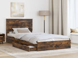 Storage Bed with Drawer Smoked Oak 75 x 190 cm Engineered Wood 3409605