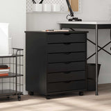 Rolling Cabinet with Drawers "MOSS" Black Solid Wood Pine 4015784