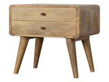 Solid Wood Curved Oak-ish Bedside, 2 Drawers, Beige B2743P402926