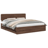 Bed Frame with Drawer Brown Oak 200 x 200 cm Engineered Wood 3412156