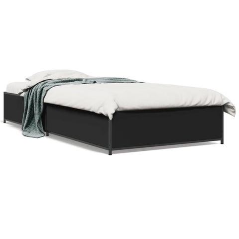 ZNTS Bed Frame Black 75x190 cm Small Single Engineered Wood and Metal 845121