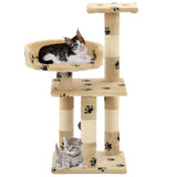 Cat Tree with Sisal Scratching Posts 65 cm Paw Prints Beige 170610
