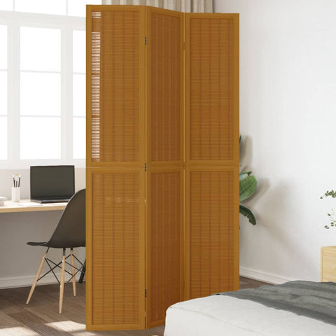 ZNTS Room Divider 3 Panels Brown Solid Wood Paulownia 358816
