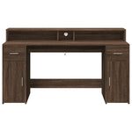 Desk with LED Lights Brown Oak 160x55x91 cm Engineered Wood 3309435