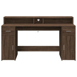 Desk with LED Lights Brown Oak 160x55x91 cm Engineered Wood 3309435