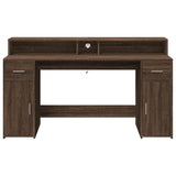 Desk with LED Lights Brown Oak 160x55x91 cm Engineered Wood 3309435