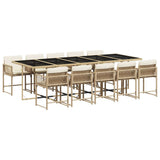 11 Piece Garden Dining Set with Cushions Beige Poly Rattan 3211474
