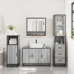 ZNTS 3 Piece Bathroom Furniture Set Grey Sonoma Engineered Wood 3301163