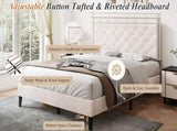 4ft6 Double Upholstered Velvet Bed Frame, with Adjustable Button-Tufted & Riveted Headboard, Velvet N652P179786W